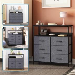 img 3 attached to 🗄️ LYNCOHOME 6 Drawers Dresser with Shelves - Storage Cabinet: Sturdy Steel Frame, Wood Top & Removable Fabric Drawers (Gray) - Ideal for Bedroom, Closet, Office Organization