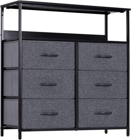 img 4 attached to 🗄️ LYNCOHOME 6 Drawers Dresser with Shelves - Storage Cabinet: Sturdy Steel Frame, Wood Top & Removable Fabric Drawers (Gray) - Ideal for Bedroom, Closet, Office Organization