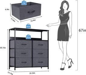 img 2 attached to 🗄️ LYNCOHOME 6 Drawers Dresser with Shelves - Storage Cabinet: Sturdy Steel Frame, Wood Top & Removable Fabric Drawers (Gray) - Ideal for Bedroom, Closet, Office Organization