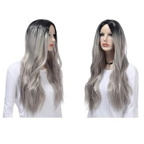 img 2 attached to 💇 Wigood 28" Ombre Wig Silver Gray - Long Wavy Heat Resistant Synthetic Natural Full Wig with Free Wig Cap for Women - Party, Cosplay, Halloween, Christmas Costume Accessories