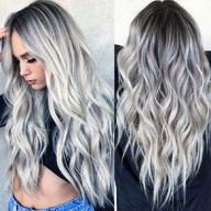 💇 wigood 28" ombre wig silver gray - long wavy heat resistant synthetic natural full wig with free wig cap for women - party, cosplay, halloween, christmas costume accessories logo