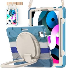 img 4 attached to 📱 BATYUE iPad Air 4 Case, iPad Pro 11 Case - Shockproof Drop Protection for iPad Air 4th Gen 2020, iPad Pro 11 3rd/2nd/1st with Pencil Holder - 360° Swivel Stand, Shoulder Strap - Colourful Blue