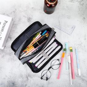 img 3 attached to 🖊️ iSuperb Large Capacity Pencil Case: Spacious 3-Compartment Canvas Pen Bag with Zipper for Stationery, Makeup and More