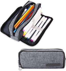 img 4 attached to 🖊️ iSuperb Large Capacity Pencil Case: Spacious 3-Compartment Canvas Pen Bag with Zipper for Stationery, Makeup and More