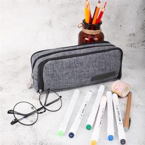 img 2 attached to 🖊️ iSuperb Large Capacity Pencil Case: Spacious 3-Compartment Canvas Pen Bag with Zipper for Stationery, Makeup and More