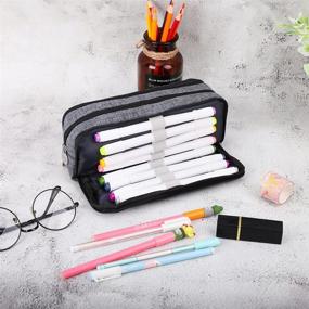 img 1 attached to 🖊️ iSuperb Large Capacity Pencil Case: Spacious 3-Compartment Canvas Pen Bag with Zipper for Stationery, Makeup and More