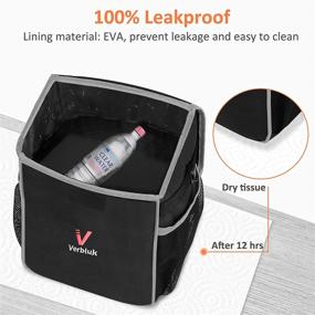 img 2 attached to 🚗 Verbluk Car Trash Can with Lid: Sturdy, Machine Washable, 100% Leakproof - Ideal Waterproof Car Garbage Can with Pockets for Headrest and Console
