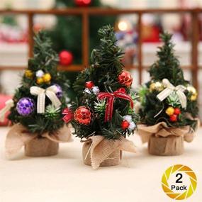 img 4 attached to 🎄 Decorate your Home, Office, and More with 8" Artificial Fake Mini Christmas Trees (2 Pack with Random Color) – Including Gifts Ornaments and Desk Top Stand!