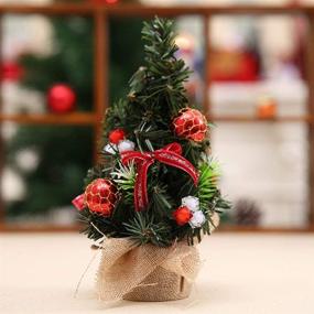 img 1 attached to 🎄 Decorate your Home, Office, and More with 8" Artificial Fake Mini Christmas Trees (2 Pack with Random Color) – Including Gifts Ornaments and Desk Top Stand!