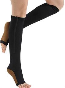 img 2 attached to Men and Women's Knee High Compression Socks (2-Pack) - Zipper Open Toe Compression Support Hose for Easy On, Black