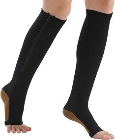 img 3 attached to Men and Women's Knee High Compression Socks (2-Pack) - Zipper Open Toe Compression Support Hose for Easy On, Black