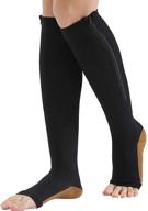 men and women's knee high compression socks (2-pack) - zipper open toe compression support hose for easy on, black logo