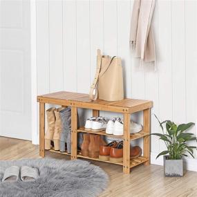 img 3 attached to 👞 SONGMICS Bamboo Shoe Rack Bench - 3-tier Entryway Storage Organizer with Seat and Shoe Shelf for Boots - Ideal for Hallway, Bathroom, Living Room, Corridor, Kitchen, and Garden - Natural Finish (ULBS06N)