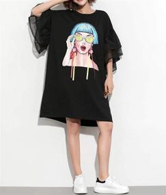 img 1 attached to 👗 Ellazhu Women's Fashion Lotus Sleeve Printed Casual Loose Summer T-Shirt Dress GA1156 A