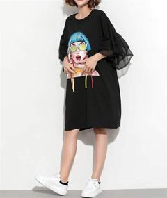 img 2 attached to 👗 Ellazhu Women's Fashion Lotus Sleeve Printed Casual Loose Summer T-Shirt Dress GA1156 A