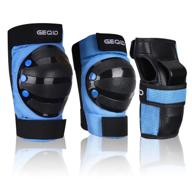 geqid youth/kids knee pads elbow pads wrist guards protective gear set - high impact resistance for skateboarding, inline roller skating, skates, and scooters - blue (medium size) logo