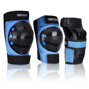 img 4 attached to GEQID Youth/Kids Knee Pads Elbow Pads Wrist Guards Protective Gear Set - High Impact Resistance for Skateboarding, Inline Roller Skating, Skates, and Scooters - Blue (Medium Size)