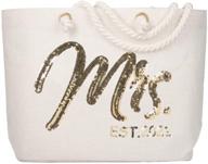 elegantpark future mrs. est. 2021 large bride tote bag - personalized wedding bachelorette gift in gold sequin with interior pocket jute for bridal shower logo