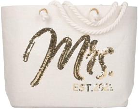 img 4 attached to ElegantPark Future Mrs. EST. 2021 Large Bride Tote Bag - Personalized Wedding Bachelorette Gift in Gold Sequin with Interior Pocket Jute for Bridal Shower