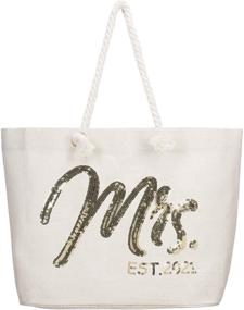 img 2 attached to ElegantPark Future Mrs. EST. 2021 Large Bride Tote Bag - Personalized Wedding Bachelorette Gift in Gold Sequin with Interior Pocket Jute for Bridal Shower