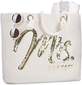 img 3 attached to ElegantPark Future Mrs. EST. 2021 Large Bride Tote Bag - Personalized Wedding Bachelorette Gift in Gold Sequin with Interior Pocket Jute for Bridal Shower