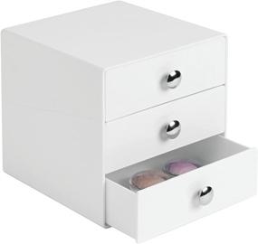 img 2 attached to 💎 iDesign Plastic 3-Drawer Jewelry Box - Compact Storage Drawer Set for Cosmetics, Makeup, Hair Care, Bathroom, Office, Dorm, Desk, Countertop - 6.5&#34; x 6.5&#34; x 6.5&#34; - Set of 4 - White