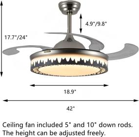 img 1 attached to 💡 UPJIZIF 42 Inch Nickel Retractable Ceiling Fan with Crystal Reverse Chandelier, Lights, Remote Control, and Invisible Blades - Ideal for Bedroom and Living Room, with 3 Light Settings