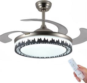 img 4 attached to 💡 UPJIZIF 42 Inch Nickel Retractable Ceiling Fan with Crystal Reverse Chandelier, Lights, Remote Control, and Invisible Blades - Ideal for Bedroom and Living Room, with 3 Light Settings