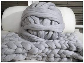 img 2 attached to 🧶 Premium Light Grey Chunky Merino Wool Yarn: 8 lbs. Bulky Roving for DIY Hand Knit Blanket Throw - by Clootess