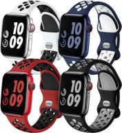 ⌚️ adorve silicone apple watch band 45mm 44mm 42mm se series 7 6 5 4 3 2 1, breathable sport replacement strap for women men - blue white/white black/black gray/red black - m/l logo