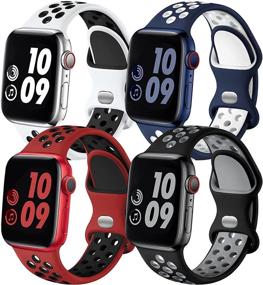 img 4 attached to ⌚️ Ремешок Adorve Silicone для Apple Watch 45 мм 44 мм 42 мм SE Series 7 6 5 4 3 2 1, дышащая спортивная сменная полоса для женщин и мужчин - голубой белый / белый черный / черно-серый / черный - M/L