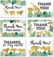🦒 jungle safari thank you cards for kids or baby showers - set of 24 | greenery, gold, and zoo animal giraffe theme | 4x6 size with envelopes | perfect for birthday parties and gratitude notes logo