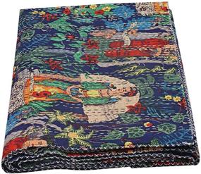 img 4 attached to Boho Bedding Queen Size Bed Cover - Indian Handmade Frida Kantha Quilt with New Frida Kahlo Print