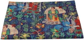 img 3 attached to Boho Bedding Queen Size Bed Cover - Indian Handmade Frida Kantha Quilt with New Frida Kahlo Print