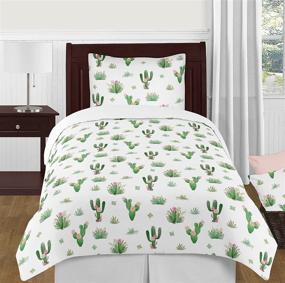 img 1 attached to 🌸 Pink and Green Boho Watercolor Twin Sheet Set: Cactus Floral Collection - 3 Piece Set