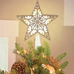 img 1 attached to 🌟 Golden Juegoal Star Tree Topper with 10 Warm White LED Lights - Lighted Christmas Tree Decorations