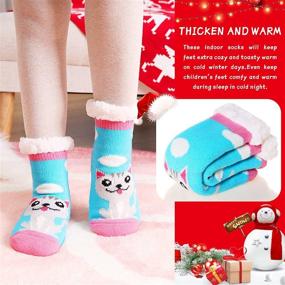 img 3 attached to Soft & Cozy Slipper Socks for Kids | Warm Winter Fleece Home Socks with Non-Skid Soles
