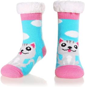 img 4 attached to Soft & Cozy Slipper Socks for Kids | Warm Winter Fleece Home Socks with Non-Skid Soles