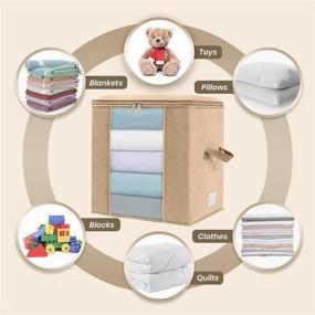 img 1 attached to 👚 Enther Odorless Clothes Storage Bag - Convenient Organizers for Comforters, Blankets, and Bedding - Foldable with Reinforced Handles, Full Access Zipper, Viewing Window - 3 Pack, Beige