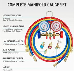 img 2 attached to Orion Motor Tech AC Gauges: Complete 3-Way Automotive AC Manifold Gauge Set with Hoses, Couplers & Adapter for R134a R12 R22 R502 - Freon Recharge Kit for HVAC