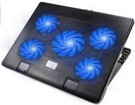 💻 laptop cooler cooling pad with 5 quiet blue led fans - up to 17 inch notebooks, adjustable stand, 2 usb ports - gaming cooler pads logo