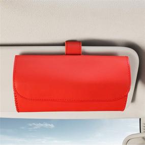 img 1 attached to 🕶️ YIEUS Glasses Holder for Car Sun Visor – Sunglasses & Eyeglasses Clip Organizer Case in Red – Interior Car Accessories for All Car Models