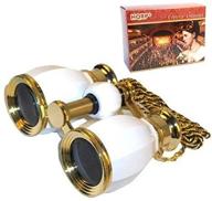 👓 hqrp 4 x 30 opera glasses binocular classic antique white pearl & gold trim necklace chain | 4x extra high magnification with crystal clear optic logo