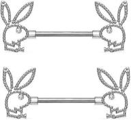 🐰 316l surgical steel nipple barbell rings with crystal eye beaded edges - body accentz playboy bunny design logo