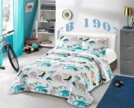 🦖 dinosaur two kids zone collection bedspread coverlet: choose from white, green, blue, or orange for kids/teens room décor! logo