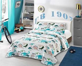 img 2 attached to 🦖 Dinosaur Two Kids Zone Collection Bedspread Coverlet: Choose from White, Green, Blue, or Orange for Kids/Teens Room Décor!