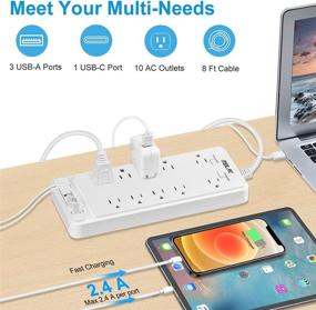 img 3 attached to 🔌 Powerful Power Strip Surge Protector with USB & Fast Charging - 10 AC Outlets, 4 USB Ports, 1875W/15A, 8ft Extension Cords - Ideal for Home Office