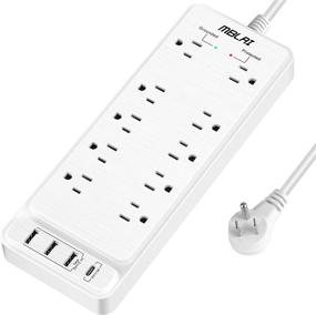 img 4 attached to 🔌 Powerful Power Strip Surge Protector with USB & Fast Charging - 10 AC Outlets, 4 USB Ports, 1875W/15A, 8ft Extension Cords - Ideal for Home Office