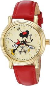 img 4 attached to ⚜️ Часы Disney Minnie Mouse для женщин с золотым винтажным сплавом и красным кожаным ремешком - Вечная элегантность в W002767