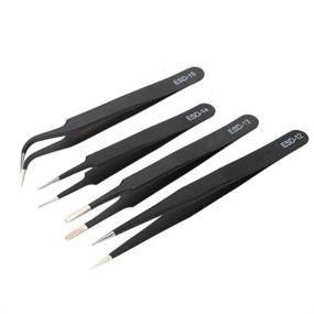 img 4 attached to 🔧 AKOAK 4 Piece ESD Tweezers Set - Anti-Static Stainless Steel Tweezers for Eyelash Extension, Electronics, and Jewelry-making - Straight and Curved Tip - Black